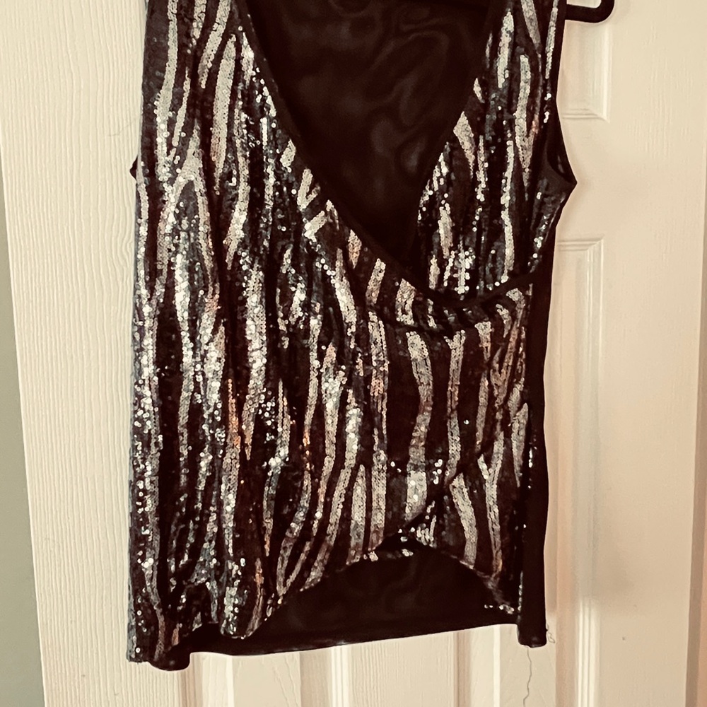Black and Silver Sequin Zebra Print Top